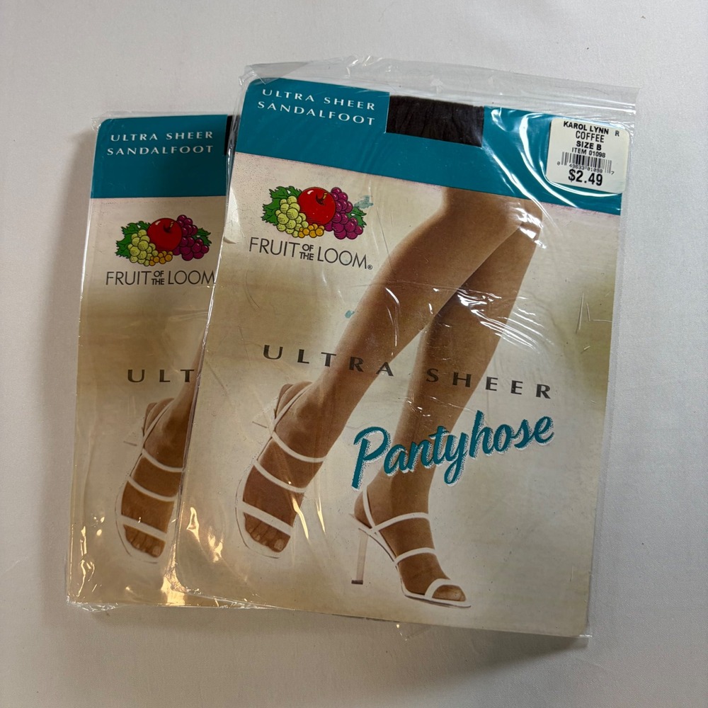 Fruit of the Loom Ultra Sheer Sandalfoot Pantyhose Coffee Size B 2 Pack Vintage